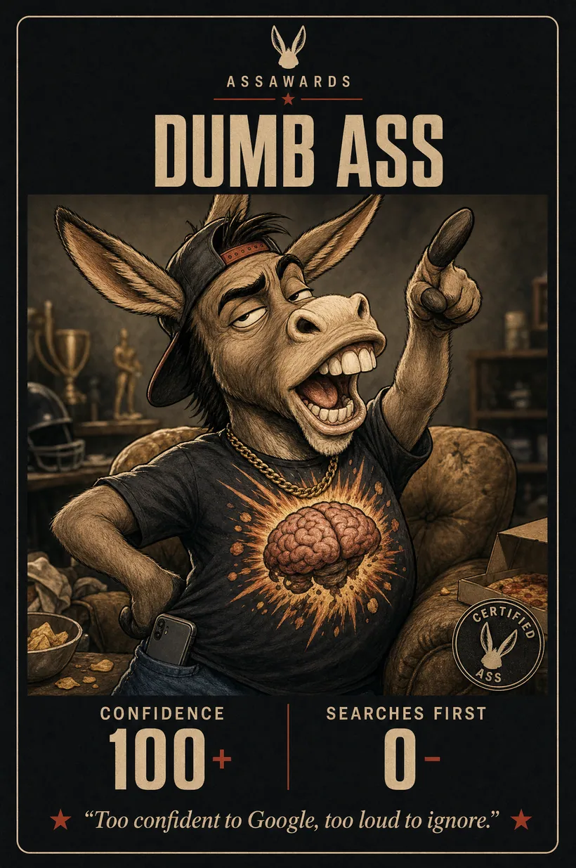 Dumb Ass certified ass award title card