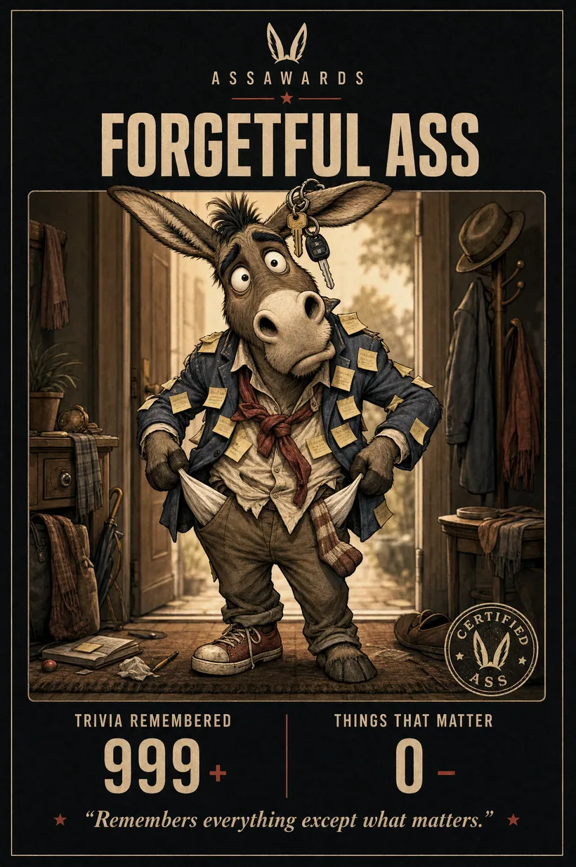 Forgetful Ass certified ass award title card