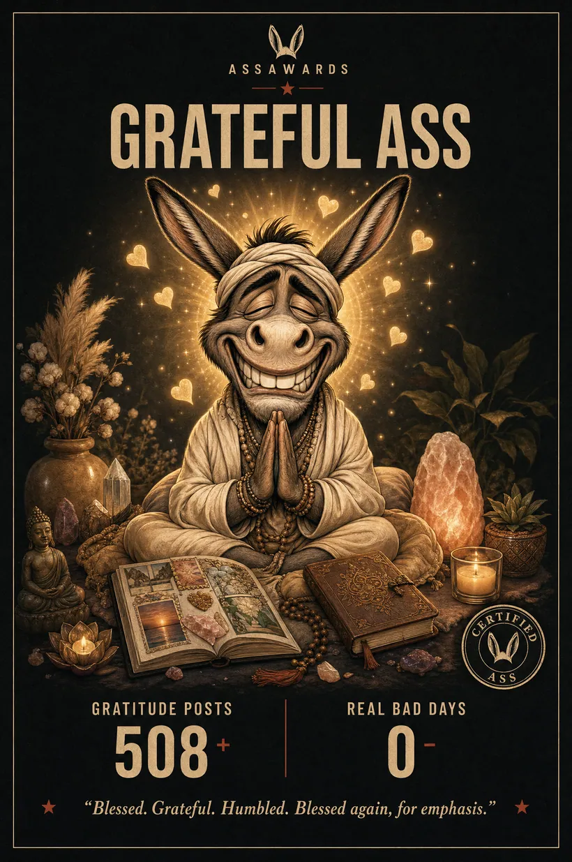 Grateful Ass certified ass award title card