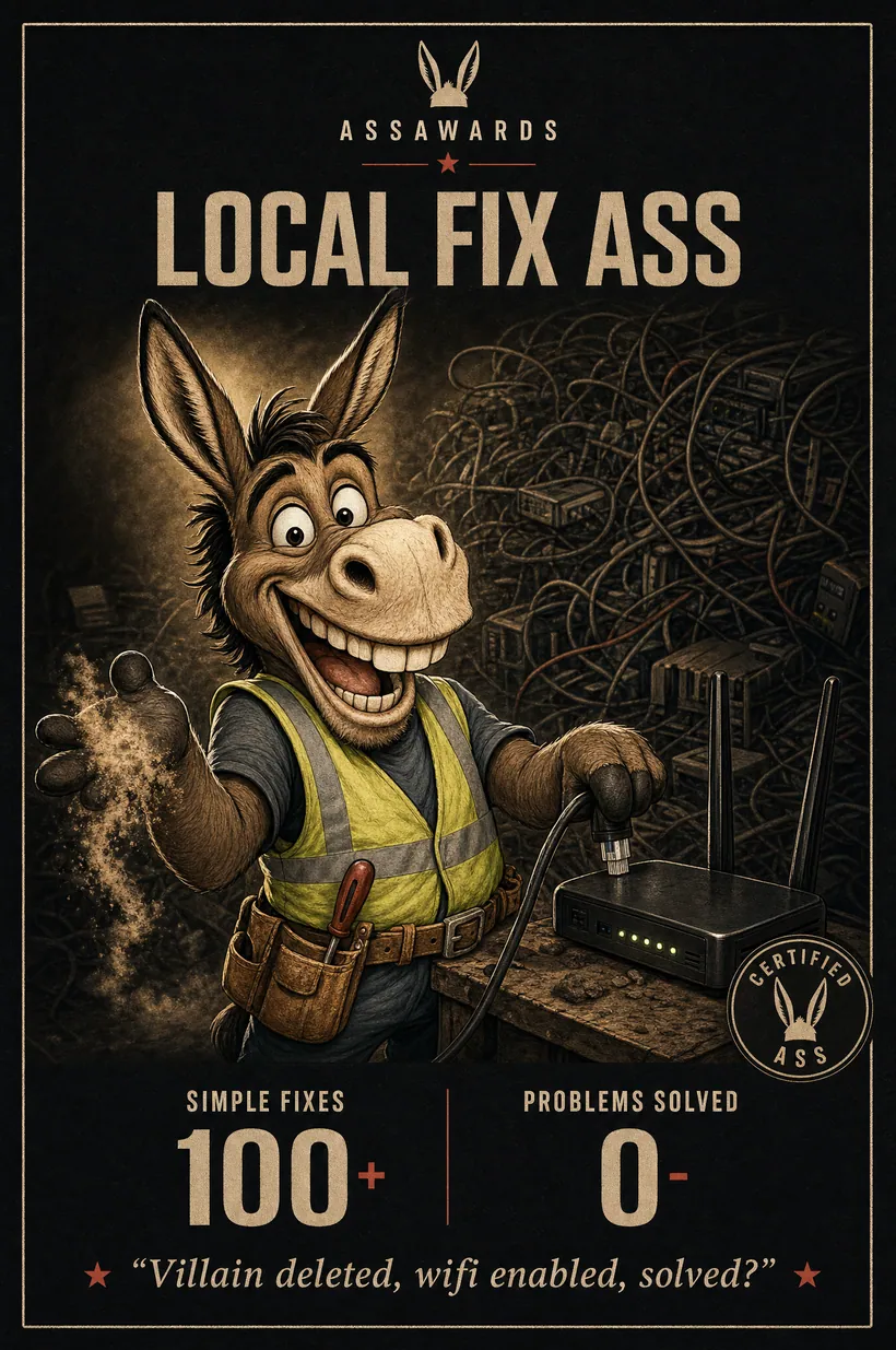 Local Fix Ass certified ass award title card
