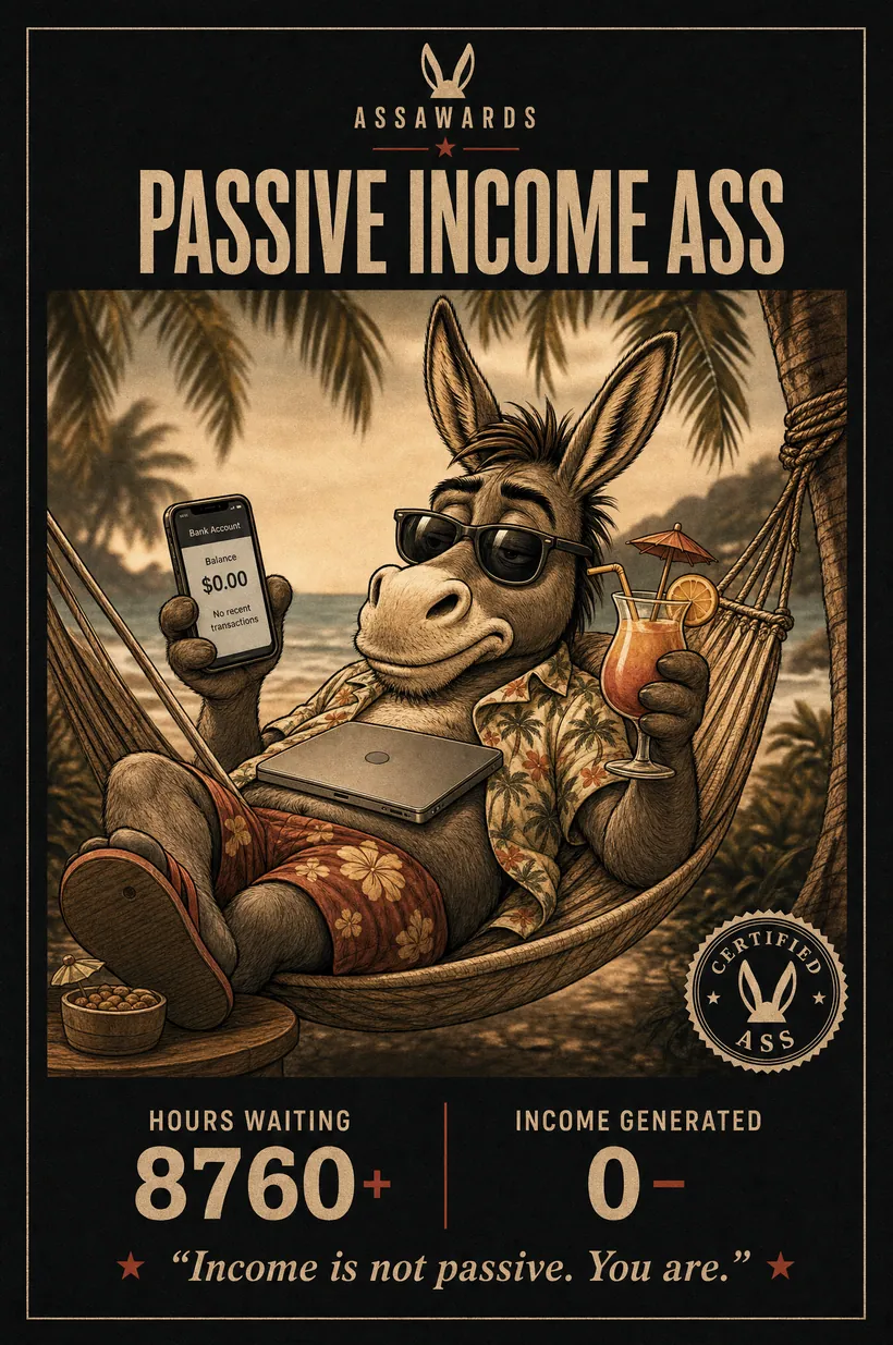 Passive Income Ass certified ass award title card