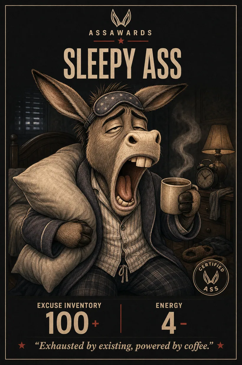 Sleepy Ass certified ass award title card