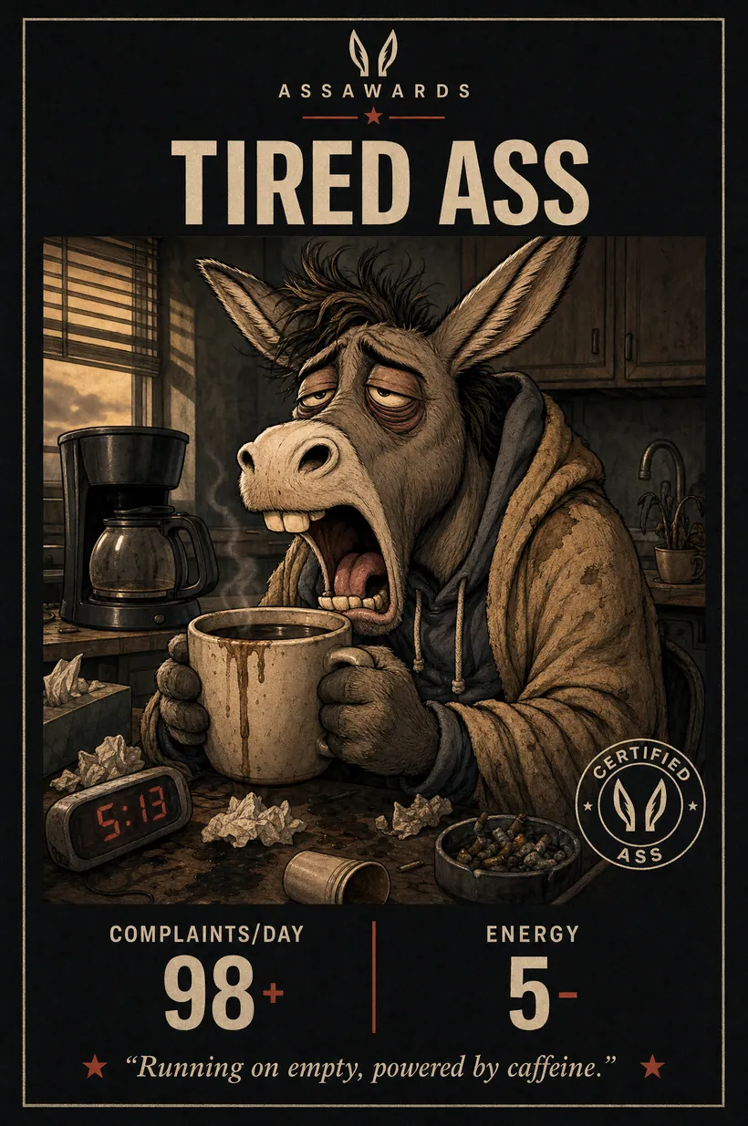Tired Ass certified ass award title card