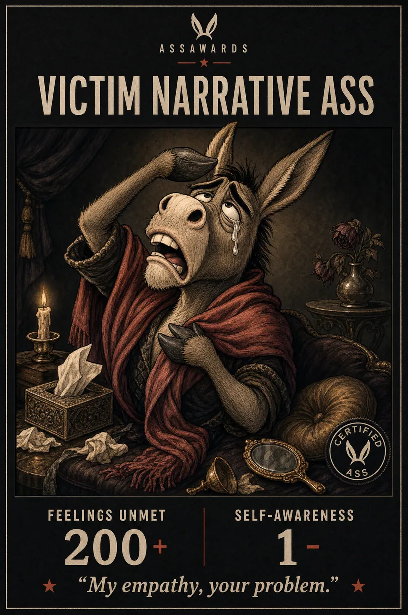 Victim Narrative Ass certified ass award title card