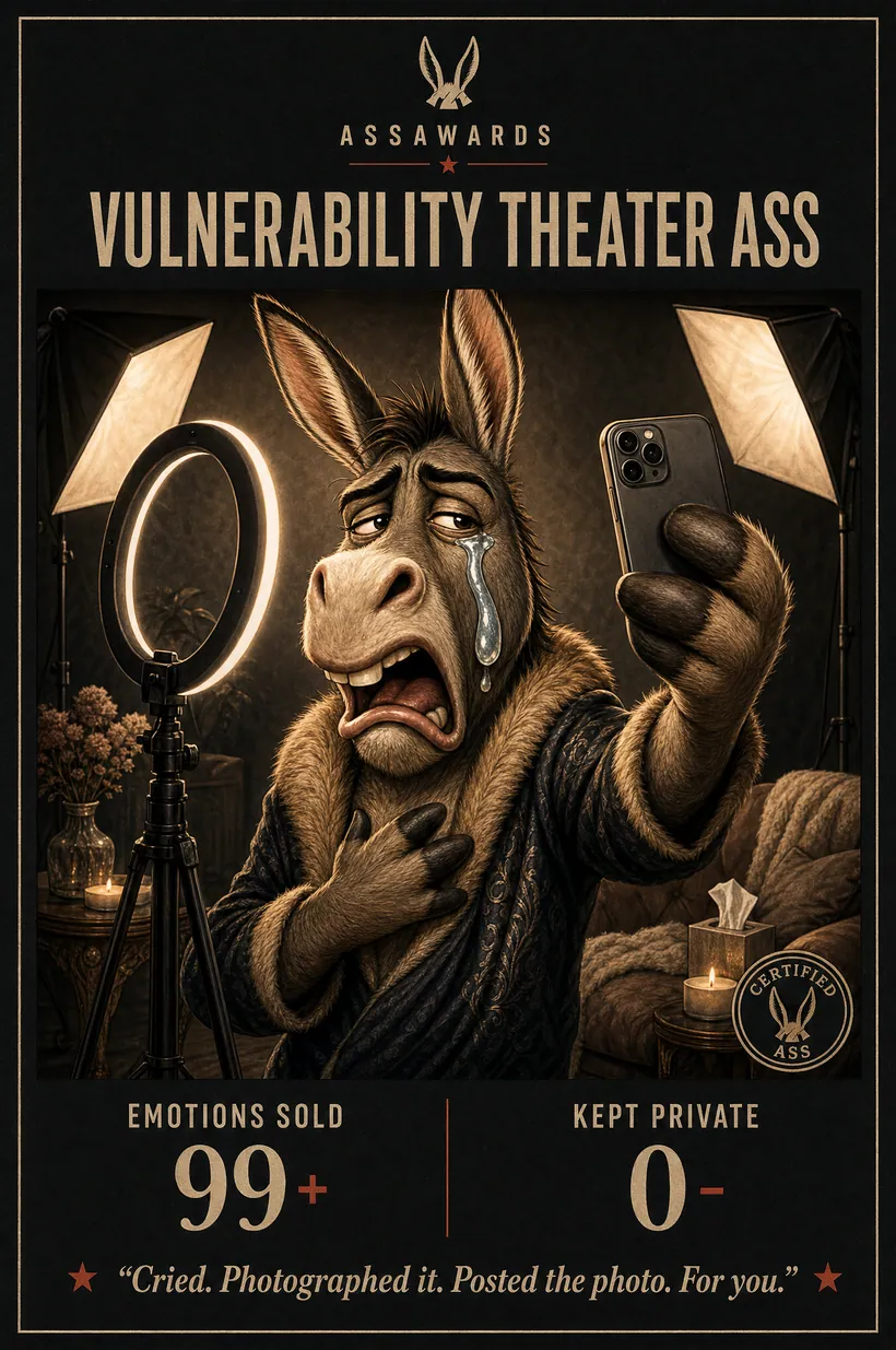 Vulnerability Theater Ass certified ass award title card